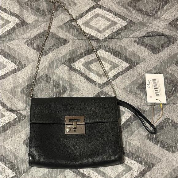 Ferragamo Black Leather Clutch Bag with off brand chain - Picture 1 of 8